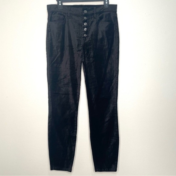 7 For All Mankind Denim - 7 For All Mankind Black Velvet Button Fly High Rise Skinny Jeans Size 29
